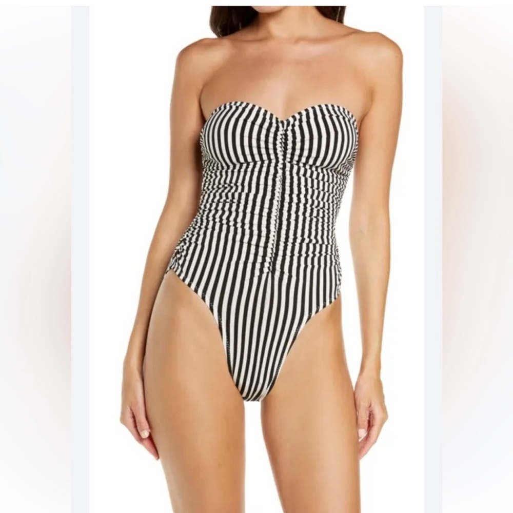 Norma Kamali Black and Cream One-Piece Swimsuit with High-Leg Cut
